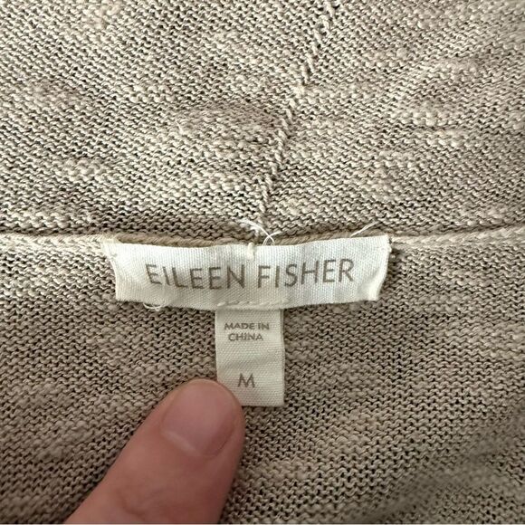 Eileen Fisher Open Cardigan Womens Sz M Tan Knit Short Sleeve Linen Blend Beach - Picture 6 of 9